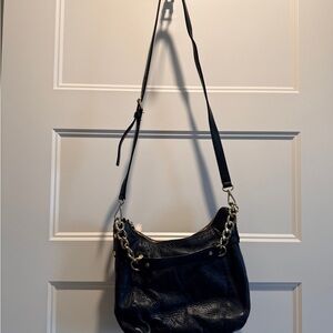 Michael Kors Black Leather Shoulder Bag with Gold Chain Accents